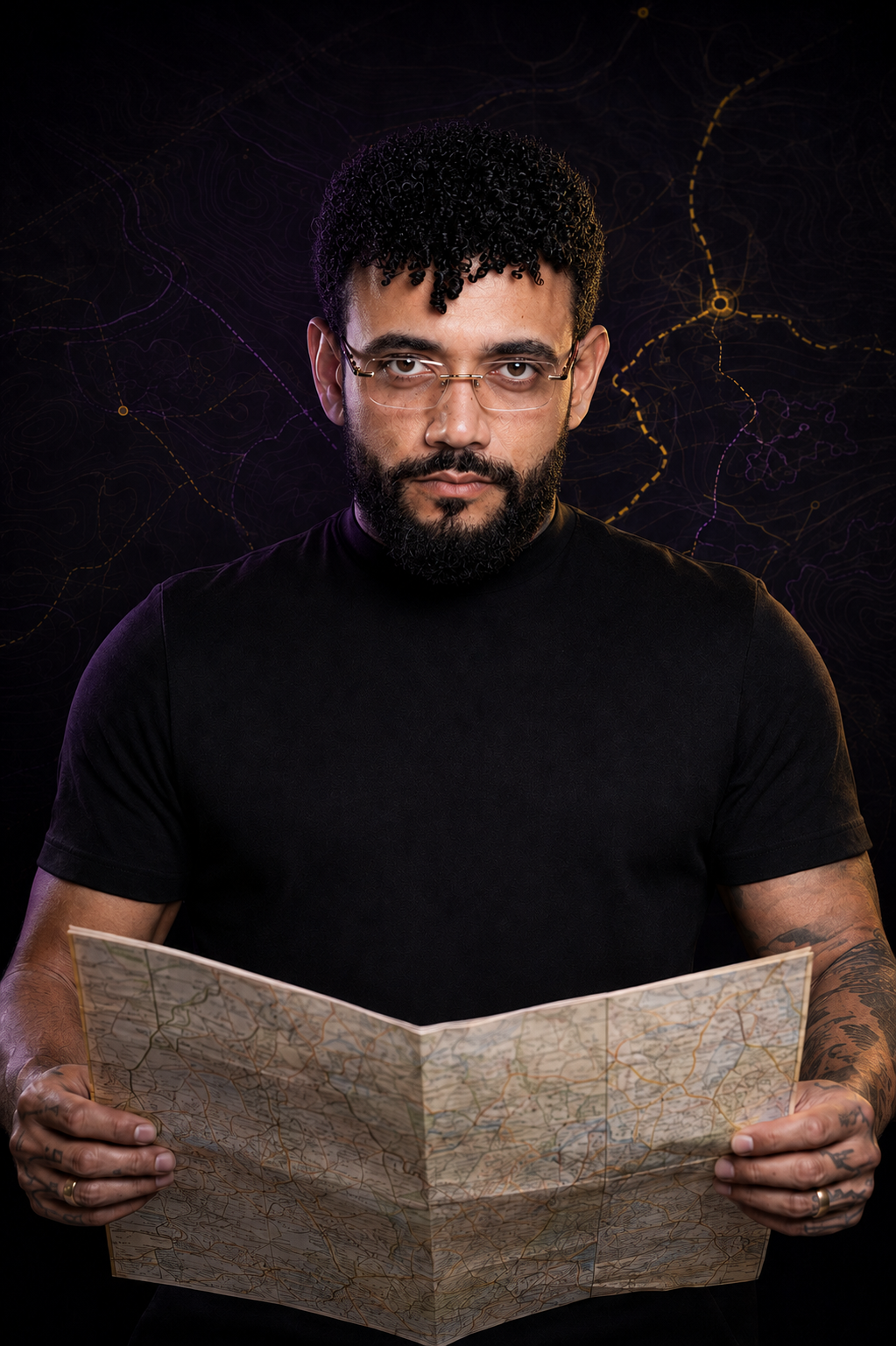 Abner segurando um mapa aberto